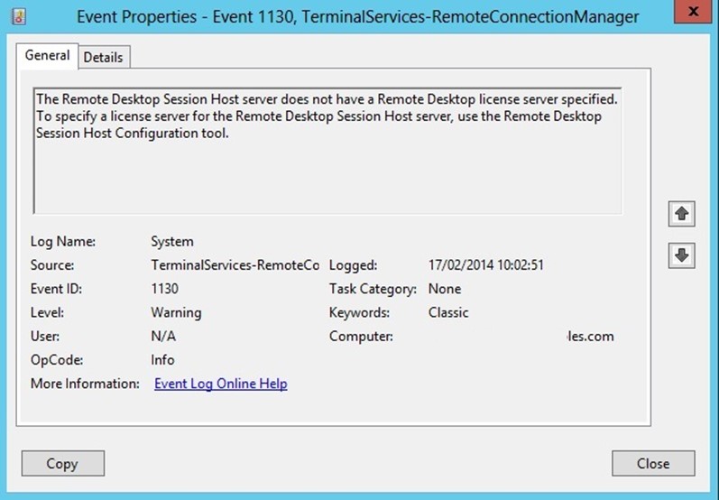 TerminalServices RemoteConnectionManager The Remote Desktop Session Host se...